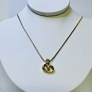Christian Dior Authentic Vintage Logo CD Monogram Pendant Crystal Necklace